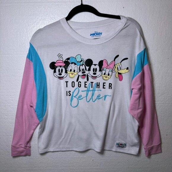 Disney Size XS Oversized Lounge Comfy Long Sleeve Top Mickey Minnie Mouse Goofy - Picture 1 of 9